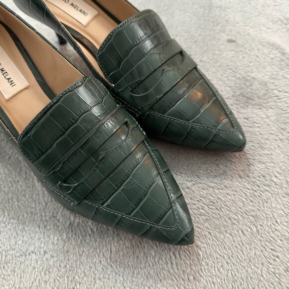 Antonio Melani Dark Green Pointed Toe Kitten Heels Women's 6.5 Penny Loafers - Picture 2 of 7